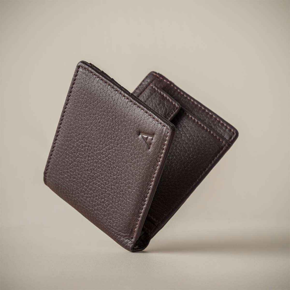 Elk Leather Wallet with Coin Pocket (Dark Brown) - Image 4