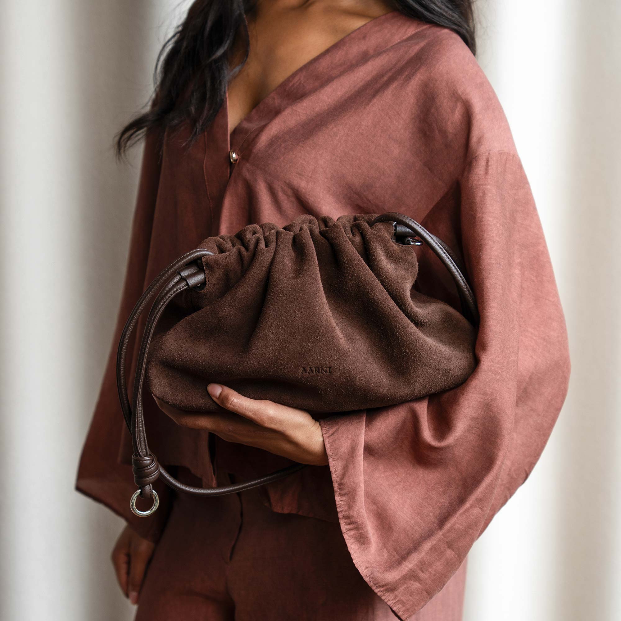 Linne Clutch Bag (Brown Suede) - Image 3