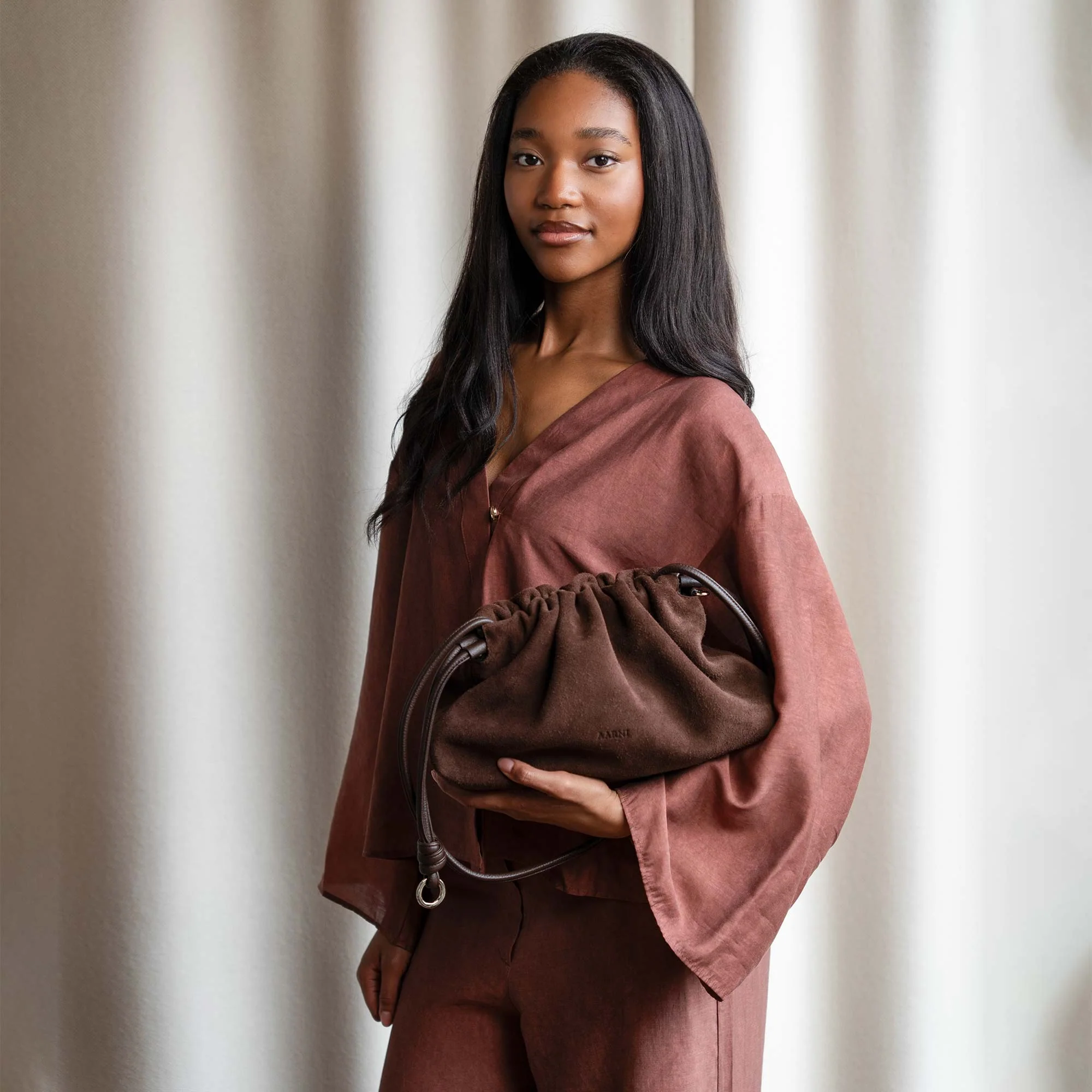 Linne Clutch Bag (Brown Suede) - Image 4